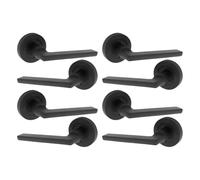UNO Black Lever on Rose Door Set - 1, 4 or 6 Pairs | 112mm Internal Door Levers with 52mm Rose | Optional 63mm Latches | Matt Black Modern Interior Door Hardware (4 Pair of Handles + Tubular Latch)