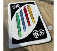 UNO Card Rug Funky Aesthetic Retro Throw Area Rugs Doormat Anti-Slip Washable Modern Abstract Cute Unique Bathroom Bedroom Rugs Tutfing Fluffy Soft Small Rugs for Entryway Indoor(Black,19.68 * 31.5in)