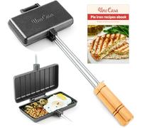 Uno Casa Double Pie Iron Sandwich Maker - Japanese Sandwich Maker, Pie Maker with Recipe Book, Campfire Cooking Equipment - Pie Irons for Camping Cast Iron Mountain Pie Maker