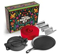 Uno Casa - Master Kit - Tortilla Press 8 Inch with Comal Pan, 4 Taco Holders and Tortilla Warmer - Unique Gift for Friends or Family