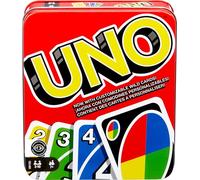 UNO Family Card Game in a Sturdy Storage Tin with 112 Cards, Travel-Friendly, Makes a Great Gift for 7 Year Olds and Up, GDJ85