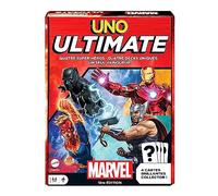 UNO Ultimate Marvel - Card Game, Superhero Design, Captain Marvel, Iron Man, Black Panther, Thor, Special Rules, Hazard Cards, Collector's Foil Cards, Ages 7+, HVM25
