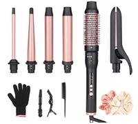 UNOBEY 6 in 1 Curling Iron Wand Set with Curling Brush, Hair Straightener and 4 Interchangeable Ceramic Barrels Curling Wand(0.5"-1.25"), Instant Heat Up, Dual Voltage Hair Curler Tools, Include Glove