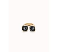 UNOde50 Luxury 18k Gold Faceted Black Ring - Size 18 - Gold Plated / Crystal