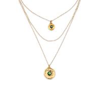 UNOde50 Metal Alloy Multi Strand Gold 18K 2 Eye Charms Green Faceted Crystal Necklace COL2042VRDORO - Alloy / 18k Gold Plated / Crystal