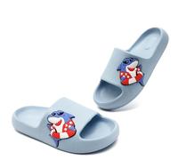 Unoesone Kids Sliders Summer Beach Slippers,EVA Open Toe Boys Girls Sliders,Bathroom Pool Shower Anti-Slip Shoes for Kids and Adult Indoor Outdoor(Blue Shark,1/2 UK)