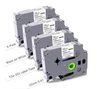UNOKA 4 Pack Compatible Brother TZe-231 12mm Label Maker Tape, White, Waterproof, 0.47 Inch x 26.2 Feet, PT-D210, PT-H110, PTD600, PTD400AD