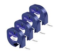 UNOKA Compatible with Dymo Letratag Label Tape, Waterproof, Plastic (Plastic), 12 mm x 4 m Tapes, A91221 91201 White Label Tape for Letra Tag XR LT-100H 100T 80 200B XM, Black on White, 4 Rolls