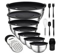 Unokit Mixing Bowls with Lids Set - 16 Pcs Stainless Steel Nesting Mixing Bowls with Grater Attachments, Mixing Bowl Set for Multi Mixing & Serving