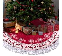 UNOLIGA Christmas Tree Skirt Red, 127cm Large Xmas Tree Skirt, Under Christmas Tree Floor Mat, Christmas Tree Rug Carpet Blanket, Christmas Tree Base Bottom Cover, with Tassel Snowflake Reindeer