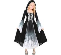 UNOLIGA Girls Corpse Bride Costume, Dead Princess - Halloween Outfits for Kids 5-10, Black Dress (110-145cm)