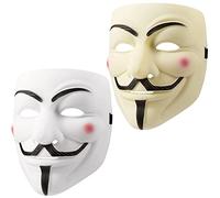 UNOLIGA Halloween Anonymous Mask, 2pcs Hacker V for Vendetta Guy Fawkes Mask for Adults, Kids, Men - Scary Purge Face for Mardi Gras Masquerade Party (White, Beige)