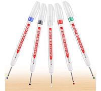 UNOLIGA Long Head Deep Hole Marker, 20mm Long Nib Deep Hole Marker Pen, Hole Marker Tool, 5pcs Long Tip Reach Marking Pen for Carpenter Woodworker Engineer Drilling (Blue Black White Red Green)