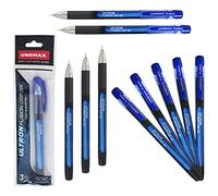UNOMAX ULTRON 3X Jet Ink Ballpoint Pens, 10 x 0.7mm Fine Point, BLUE, Fusion Grip, 3 Times Writing Length, Every-Day Pens, 1 x ZOFAX Ball BLACK Pen