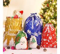 Unomor 36PCS Christmas Bags for in 5 Sizes, 5 Designs Christmas Drawstring Wrapping Bags with 36PCS Tags (Extra Large, Large, Medium, Normal, Small)