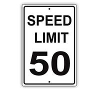 Unoopler Speed Limit 50 MPH Miles per Hour Black Letters Zone Slow Down Speeding Restriction Alert Attention Caution Warning Notice Tin Sign Metal Tin 8x12 inch Sign Plate