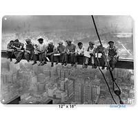 Unoopler TIN Sign Empire State Building Workers Construction New York Metal Decor Tinworld A358 12" x 16"