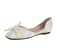 UnoSheng 11 Women's Shoes Spring and Autumn Style Lightweight Square Toe Shallow Mouth Soft Bottom Bow Single Shoes Daily Dating Commuting Boat Shoes Large Size Ballet Shoes Flat Shoes, beige, 2/2.5