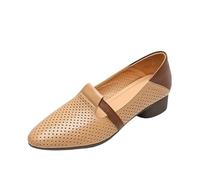 UnoSheng Beach Women's Shoes Matching Soft Leather Low Heel Shoes for Women Summer Pointed Hole Shoes Warm Women's Shoes, khaki, 6 UK
