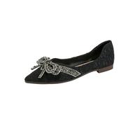UnoSheng Black Shoes Women's Elegant Small Heel Pointed Shallow Mouth Soft Bottom Bow Single Shoes Daily Dating Commuting Boat Shoes Large Size Ballet Shoes Flat Shoes High Heels, black, 7 UK