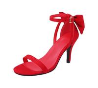 UnoSheng Black Shoes Women's On Back Heels with Bow Women's Bow Ankle Strap Heels Faux Suede High Heel Sandals Business Shoes Women 40, red, 5 UK