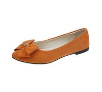 UnoSheng Blue Shoes Women's Pumps Summer and Autumn Lightweight Suede Pointed Shallow Mouth Soft Bottom Bow Single Shoes Daily Dating Commuting Large Size Ballet Shoes Flat Shoes Women's Shoes, orange