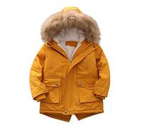 UnoSheng Kids Boys Puffer Fleece Lined Jacket Thick Winter Coats Hooded Waterproof Par-ka Outerwear Snow Boys, Yellow-1, 4-5 Years