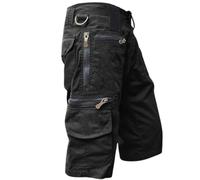 UnoSheng Men's Cargo Shorts 3/4 with Many Pockets Baggy Zip Pockets Bermuda Shorts Black Comfortable Casual Pants Men's Work Shorts Vintage Sports Shorts