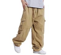UnoSheng Men's Cargo Trousers with Elasticated Hipster Fat Plus Size Trousers with Wide Leg Plus Size Men's Trousers Hip Hop Baggy Multi Pocket Cargo Trousers Hiking Trousers Men 48, yellow, 3XL