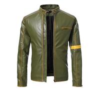 UnoSheng Men's Casual Jacket Striped Vintage Pilot Jacket Full Zip with Chest Pocket Denim Jacket Steampunk Jacket Medieval Stand-Up Collar Faux Leather Jacket Men's Slim Fit, Green, XXXL