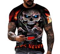 UnoSheng Men's Pyjamas Short Men's T-Shirts 3D Graphic Short Sleeve T-Shirts Funny Printed Summer Tops Polo Shirts Set Men, black, XXXX-Large