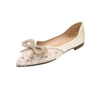 UnoSheng Platform Shoes Women's Sandals Autumn Style Lightweight Pointed Shallow Mouth Soft Bottom Bow Single Shoes Daily Dating Commuting Boat Shoes Large Size Ballet Shoes Flat Shoes O, beige, 8 UK