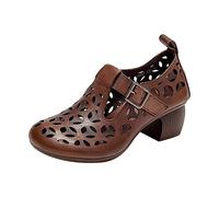 UnoSheng S Shoes Women's 36 Soft Hollow Single Shoes Female Thick Bottom Spring and Summer Breathable Hole Buckle Sandals Mesh Shoes Female Casual Shoes Women, brown, 6 UK