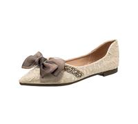 UnoSheng Sexy Women's Shoes Spring and Autumn Style Lightweight Pointed Shallow Mouth Soft Bottom Bow Single Shoes Daily Dating Commuting Boat Shoes Large Size Ballet Shoes Flat Black, beige, 8 UK