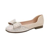 UnoSheng Shoes Women's Pumps Flat and Autumn Style Lightweight Square Toe Shallow Mouth Soft Bottom Bow Single Shoes Daily Dating Commuting Boat Shoes Large Size Ballet Shoes Flat Shoes, beige, 10 UK