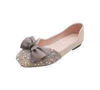 UnoSheng Wander Shoes Women's 39 and Autumn Style Lightweight Square Toe Shallow Mouth Soft Bottom Bow Single Shoes Daily Dating Commuting Boat Shoes Large Size Ballet Shoes Flat Shoes, beige, 8.5 UK