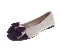 UnoSheng White Shoes Women Heel Summer And Autumn Lightweight Suede Round Toe Shallow Mouth Soft Bottom Bow Single Shoes Daily Dating Commuting Plus Size Ballet Shoes Flat Shoes, berry, 5 UK