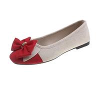 UnoSheng White Shoes Women's Heel Summer and Autumn Lightweight Suede Round Toe Shallow Mouth Soft Bottom Bow Single Shoes Daily Dating Commuting Large Size Ballet Shoes Flat Shoes, red, 10 UK