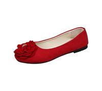 UnoSheng Women's Platform Shoes Width H and Autumn Lightweight Suede Round Toe Shallow Mouth Soft Bottom Bow Single Shoes Daily Dating Commuting Large Size Ballet Shoes Flat Shoes D Shoes, red, 8 UK