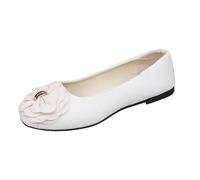 UnoSheng Women's Platform Shoes Width H and Autumn Lightweight Suede Round Toe Shallow Mouth Soft Bottom Bow Single Shoes Daily Dating Commuting Large Size Ballet Shoes Flat Shoes D Shoes, White, 2