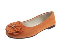 UnoSheng Women's Platform Shoes Width H and Autumn Lightweight Suede Round Toe Shallow Mouth Soft Bottom Bow Single Shoes Daily Dating Commuting Large Size Ballet Shoes Flat Shoes D Shoes, orange, 6
