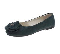 UnoSheng Women's Platform Shoes Width H and Autumn Lightweight Suede Round Toe Shallow Mouth Soft Bottom Bow Single Shoes Daily Dating Commuting Large Size Ballet Shoes Flat Shoes D Shoes, navy, 5 UK