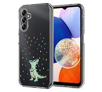 Unov Case Compatible with Galaxy A14 Case Clear with Design Soft TPU Shock Absorption Slim Embossed Pattern Protective 6.6 inch (Rainbow Dinosaur)