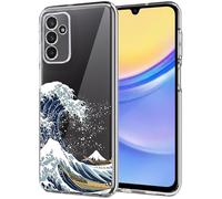 Unov Case Compatible with Galaxy A15 Case Clear with Design Soft TPU Shock Absorption Slim Embossed Pattern Protective 6.5 inch (Great Wave)