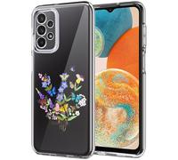 Unov Case Compatible with Galaxy A23 5G Case Clear with Design Soft TPU Shock Absorption Slim Embossed Pattern Protective 6.5 inch (Flower Butterfly)