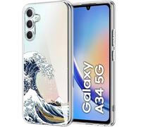 Unov Case Compatible with Galaxy A34 5G Case Clear with Design Soft TPU Shock Absorption Slim Embossed Pattern Protective 6.6 inch (Great Wave)