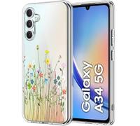 Unov Case Compatible with Galaxy A34 5G Case Clear with Design Soft TPU Shock Absorption Slim Embossed Pattern Protective 6.6 inch (Flower Bouquet)