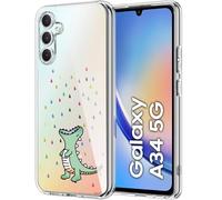 Unov Case Compatible with Galaxy A34 5G Case Clear with Design Soft TPU Shock Absorption Slim Embossed Pattern Protective 6.6 inch (Rainbow Dinosaur)
