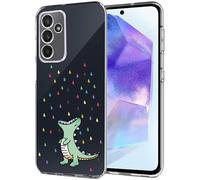Unov Case Compatible with Galaxy A55 5G Case Clear with Design Soft TPU Shock Absorption Slim Embossed Pattern Protective 6.6 inches (Rainbow Dinosaur)