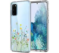 Unov Case Compatible with Galaxy S20 Case Clear with Pattern Slim Protective Soft TPU Bumper Embossed Design Shock Absorption 6.2 Inch (Flower Bouquet)